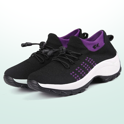 Helena – Komfortschuhe aus Strickstoff in Lila-Schwarz