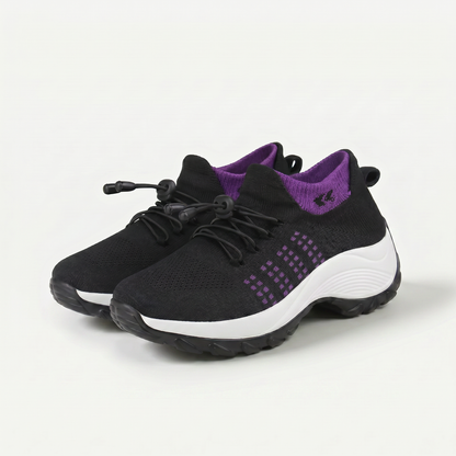 Helena – Komfortschuhe aus Strickstoff in Lila-Schwarz