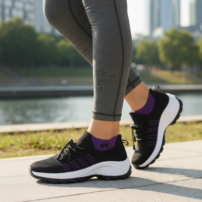 Helena – Komfortschuhe aus Strickstoff in Lila-Schwarz