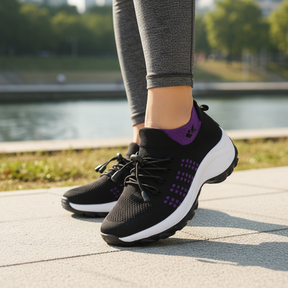 Helena – Komfortschuhe aus Strickstoff in Lila-Schwarz