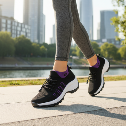 Helena – Komfortschuhe aus Strickstoff in Lila-Schwarz